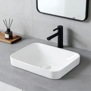 Vasque de salle de bain rectangulaire en céramique blanche haut de gamme, directement de l'usine, sans robinet inclus - Product Image 1