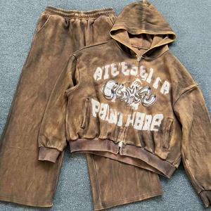 Proveedor de Ropa de Moda: Conjunto Deportivo Personalizado de Algodón French Terry para Hombre, Estilo Urbano, Oversize, con Efecto Desgastado por el Sol y Lavado Ácido, Sudadera con Capucha de Corte Cuadrado Vintage - Product Image 1