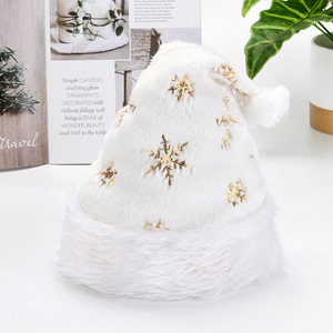 Madeshine Xmas Trắng Sang Trọng Dành Cho Người Lớn Sequins Bông Tuyết Thêu Trang Trí Giáng Sinh Sang Trọng Santa Claus <span class=keywords><strong>Hat</strong></span> Với Vàng Bạc - Product Image 3