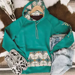 2023 Hot Sale Western Style Vintage Long Sleeve Print Hooded Sweatshirt Women Aztec Hoodie Jacket