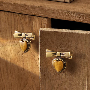 Qiansi HK0370 Retro Brass <strong>Knob</strong> Bowknot Heart Design Natural Stone Solid for Drawer Usage Kitchen Cabinets Wardrobe <strong>Door</strong> Pulls - Product Image 5