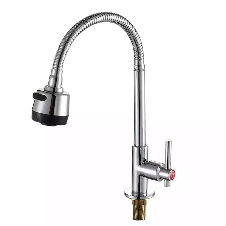 Cold Water Chrome Universal Kitchen Faucet With 2 Funtion Spray Head 360 Rotation Sink Tap