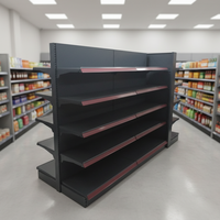 Étagère de présentation de supermarché robuste double face gris métallisé, étagères solides, revêtement en poudre époxy, montage rapide
