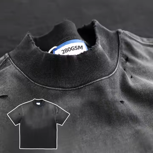 T-shirt 100% in cotone lavata con acido lavorata a maglia a girocollo oversize abiti da <span class=keywords><strong>Streetwear</strong></span> per <span class=keywords><strong>uomo</strong></span> - Product Image 1