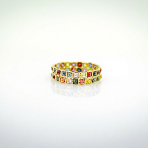 Anillo de eternidad de doble fila con zafiro multicolor natural en oro amarillo macizo de 18 quilates – Anillo con gemas de corte princesa en forma de arcoíris - Product Image 1
