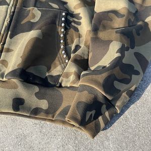 Sudadera con Capucha de Camuflaje Desgastada de Lujo, Sudadera con Capucha Personalizada con Pedrería y Logotipo, Sudadera con Capucha Extra Grande con Cremallera para Hombre - Product Image 5