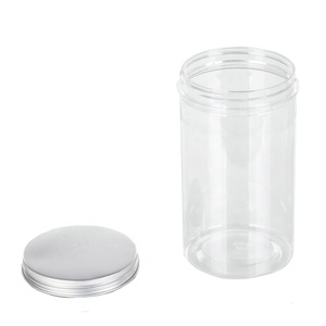 High quality wholesale round 10oz 300ml plastic food cake jar jars with plastic and aluminum lids