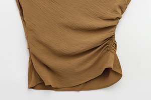 Blusa Casual de Moda para Mujer, Diseño Asimétrico de 2 Colores, Cuello Redondo, Color Sólido, Plisada - Product Image 5