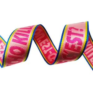 50MM Custom Woven Red Logo Recycled Polyester Nylon Tape Band Jacquard Strap Webbing For Backpack Bags
