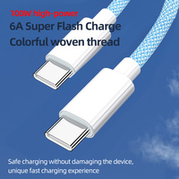 6A kawat kepang warna-warni pengisian daya Super Flash, kawat tipe C 100W untuk pengisian daya Laptop iPad ponsel