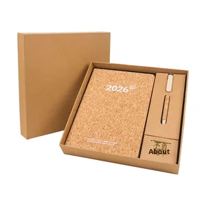 In Stock 2026 Cork Coffee Grounds Thread-bound English Year Calendar Business Style China <b>Notebook</b> Notepad <b>Set</b> Planner Diary - Product Image 5