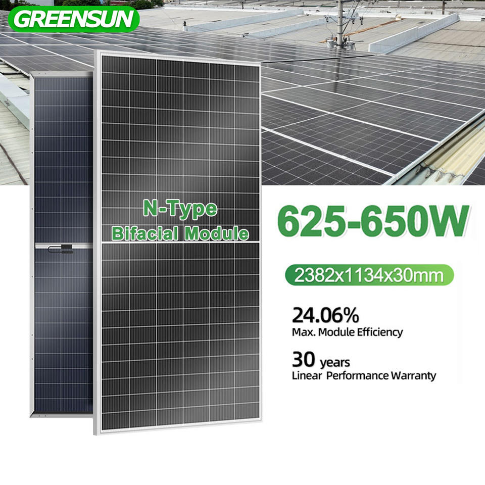 630W 650W N-Type Bifacial Double Glass Solar Panel Monocrystalline ...