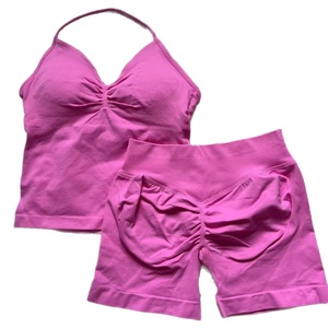 DF Hot <strong>Sale</strong> V-Neck Vest Shorts Set Solid Stretchy Breathable Wrinkle-Resistant Yoga Fitness Sports Suit for Women - Product Image 4
