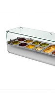 Station de préparation de pizzas réfrigérée sur comptoir, table de préparation de salades à refroidissement par air avec couvercle en verre
