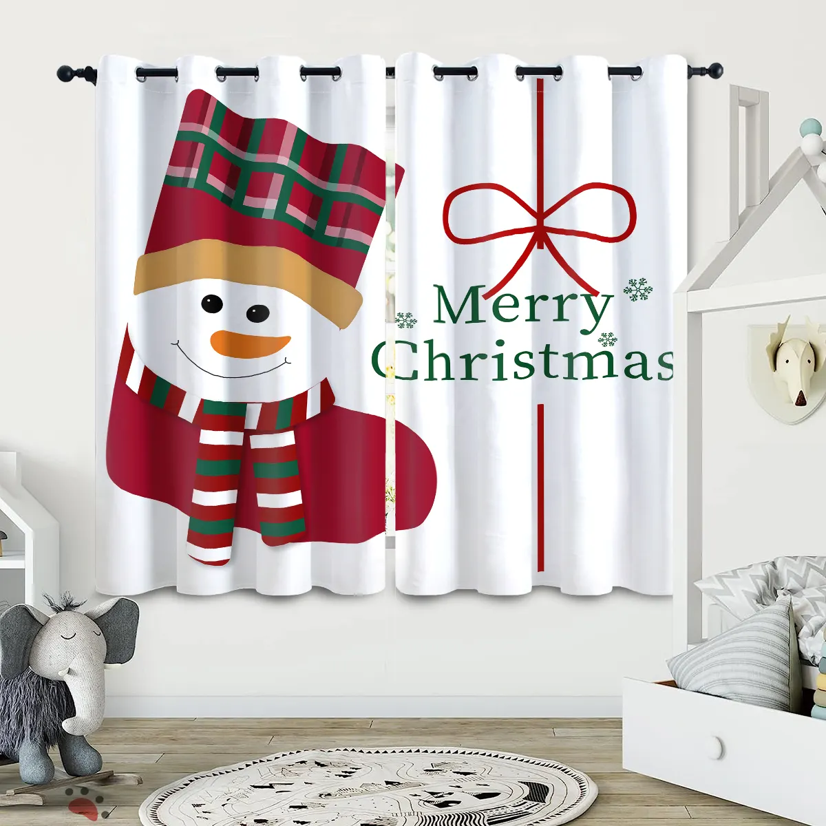 white printing christmas wall curtains bedroom modern window living room curtains