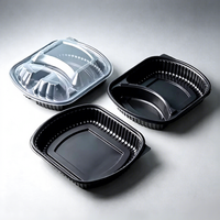 Conteneur alimentaire ovale jetable en PP à 1/2/3 compartiments, boîte à lunch noire à emporter, couvercle transparent, compatible micro-ondes, sans BPA, écologique