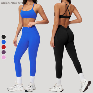 Set Sportivo da <span class=keywords><strong>Donna</strong></span> 2 Pezzi Senza Cuciture: Reggiseno Sportivo con Supporto Elevato in Nylon Spandex e Leggings da Palestra con Cintura a V e Spalline Incrociate Regolabili - Product Image 1