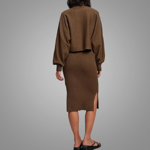 Ensemble deux pièces en maille côtelée épaisse et confortable, jupe fendue et haut pull, nouvelle collection automne <span class=keywords><strong>2022</strong></span>, disponible en ligne - Product Image 4