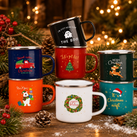 Mug émaillé robuste pour l'extérieur, avec bord en acier inoxydable, résistant aux hautes températures, avec décalcomanie sur émail, personnalisable, léger, pour café de Noël