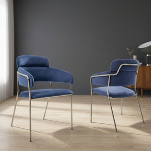 Fauteuil moderne en velours à dossier haut avec assise rembourrée et structure métallique pour salon et restaurant - Product Image 2