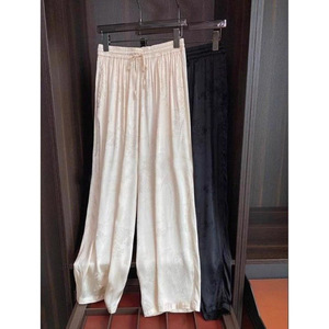 Women's Wide Leg Trousers High Waist Elastic Jacquard Satin Casual Pants Champagne Black Plus Size Spring Summer New Style - Product Image 3