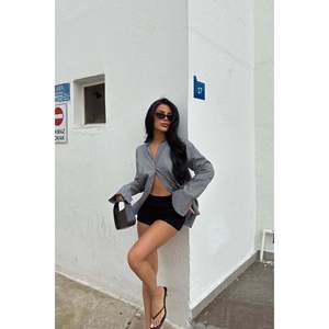 <b>Black</b> Romi Casual Striped Shirt XL Size Cotton Knitted Breathable Woven Embroidered Logo Daily Style Half <b>Button</b> Hole for Summer - Product Image 5