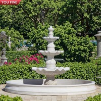 YOUFINE Fuente de mármol de tres niveles tallada a mano con cuenco redondo de concha para jardín central de villa o punto de referencia