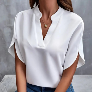 Camicia Larga da Donna Stile Coreano 2025 con Colletto e Maniche Corte - Blusa Elegante Casual Versatile Tinta Unita - Product Image 1