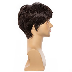 <span class=keywords><strong>Parrucca</strong></span> da uomo europea e americana di tendenza, capelli corti lisci neri con frangia laterale, in fibra sintetica resistente al calore, realistica - Product Image 3