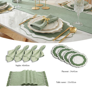 Classic Eco-Friendly Green <strong>Table</strong> Decoration <strong>Set</strong> with Polyester <strong>Placemats</strong> <strong>Table</strong> <strong>Runner</strong> Bow Napkin Rings - Product Image 2