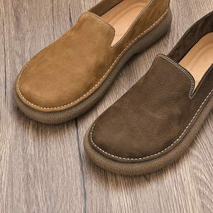 Mocassins en cuir à bout rond, respirants, en cuir véritable, semelle extérieure en caoutchouc, semelle intermédiaire en EVA, chaussures décontractées pour hommes toutes saisons - Product Image 4