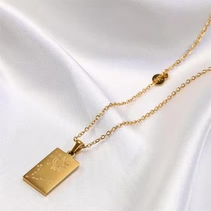 Luxe trendy roestvrijstalen schakelketting verguld met dubbele zijde astrologie 12 dierenriemtekens tarot roestvrijstalen bedelketting - Product Image 4