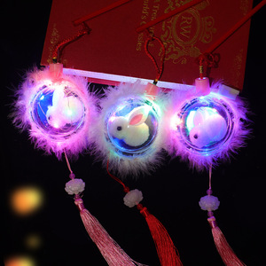 Linterna de conejo de jade brillante, juguete de plástico redondo con forma de conejo de dibujos animados, con luz, para el Festival del Medio Otoño, decoración infantil - Product Image 3