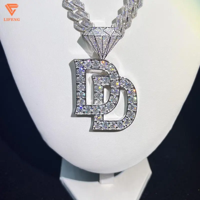 Lifeng perhiasan Iced Out Hiphop Moissanite 925 perak inisial huruf Baguette liontin untuk pria personalisasi nama kustom pesona