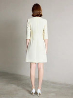 Original Beige Robe O-cou Bouton Avant Conception Formelle Femmes D'affaires Classique Slim Fit Tenues En Gros ODM OEM