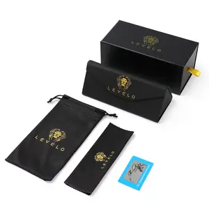 2022 Custom Logo Luxury Popular Black Foldable Glasses Box PU Leather Sunglasses Packing Stock Eyeglasses Case