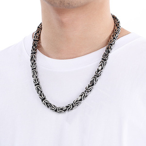 Collier byzantin en acier inoxydable plaqué sous vide, chaîne à maillons plats, bijoux de mode européens et américains pour hommes - Product Image 5