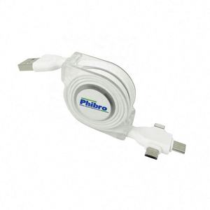 Cable USB Retráctil 3 en 1 Multifuncional de Carga Rápida con Material Plástico y Opciones de Longitud Personalizada - Product Image 1
