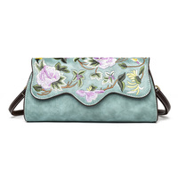 Sac à bandoulière vintage en PU gaufré à motif floral, sac rétro à rabat, sac messager pour le quotidien et les voyages