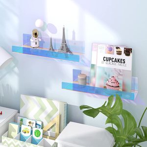 Étagère murale moderne au design simple en acrylique, métal et fer pour le rangement de bijoux, livres, cosmétiques, parfums et jouets, installation murale facile - Product Image 3