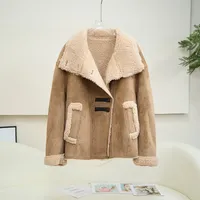 Nouvelle Veste Courte en Daim et Fourrure de Mouton pour Femme 2026, Doublure en Laine d'Agneau, Tendance et Chaude JT609