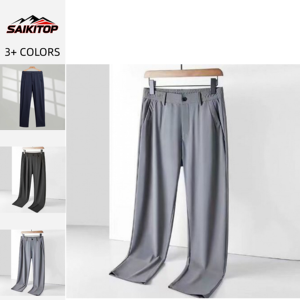 Pantalon de costume pour homme décontracté d'affaires léger et à séchage rapide pour l'été, pantalon de costume droit extensible et ample - Product Image 1