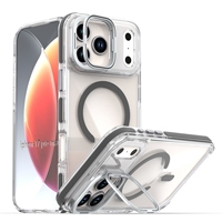 Coque de téléphone magnétique transparente avec béquille, boutons métalliques indépendants, protection antichoc pour iPhone 17 Pro iPhone 16 Pro Max