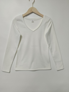 T-Shirt da <span class=keywords><strong>donna</strong></span> personalizzata in morbido tinta unita calda a maniche lunghe T-Shirt da <span class=keywords><strong>donna</strong></span> con scollo sottile e traspirante tinta tinta unita - Product Image 6