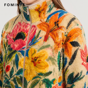 Giacca in pile polare stampata <span class=keywords><strong>a</strong></span> <span class=keywords><strong>fiori</strong></span> all-over da <span class=keywords><strong>donna</strong></span>, calda, in sherpa, morbida, streetwear, con orlo regolabile, all'ingrosso - Product Image 5