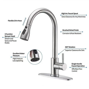 Grifo de Cocina Monomando Moderno Clásico Estilo Rústico con Acabado Níquel Cepillado, Rociador Extraíble, Cerámica y Acero Inoxidable 304 para Fregadero - Product Image 5