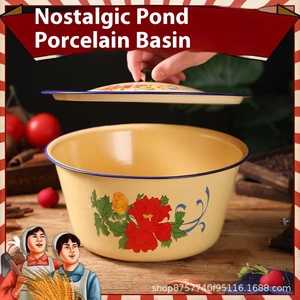 <span class=keywords><strong>Bassine</strong></span> en émail métallique nostalgique style ancien pour gâteaux, avec couvercle, pour graisse et conservation rapide, idéale pour le camping, directement de l'usine - Product Image 2