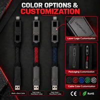 Câble de charge 4-en-1 porte-clés 65W PD, câble tressé court avec affichage de puissance double pour cadeaux de voyage