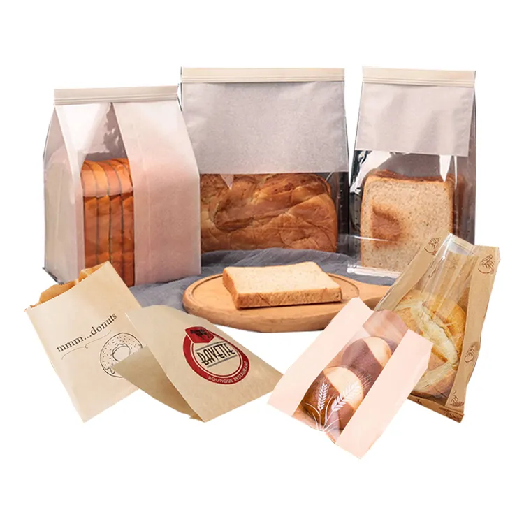 Оптовая продажа на заказ печатных острые V на плоской подошве коричневый крафт-бумаги стойкость к смазочным веществам Французский Багет хлеб упаковочные бумажные пакеты для хлеба с окном