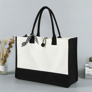 Custom Logo Manufacturers Eco-Friendly Recyclable Customized Black <b>White</b> Foldable Women's Canvas Tote Shopping <b>Bag</b> - Product Image 4